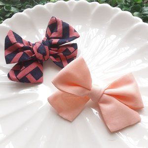 Navy Hair bow, Set of 2 Cotton Hair Bows Hand Tied for school girls NEW